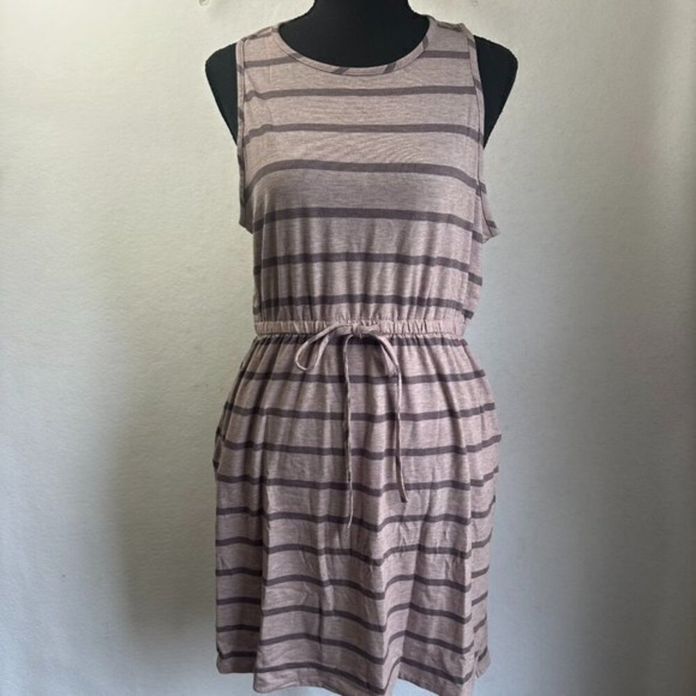 Anthropologie Lili’s Closet dress Womens M Purple Stripe Sleeveless tie at waist
